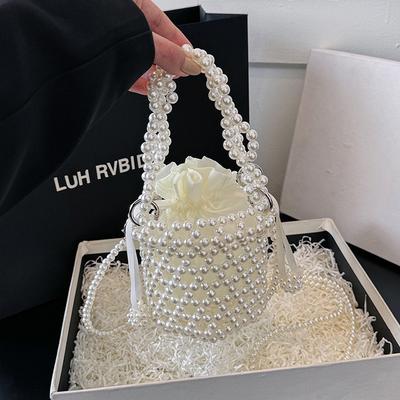 Hand-woven Pearl Acrylic Beaded Handbag Niche Hollow Texture Shoulder Bag Crossbody Bucket Bag