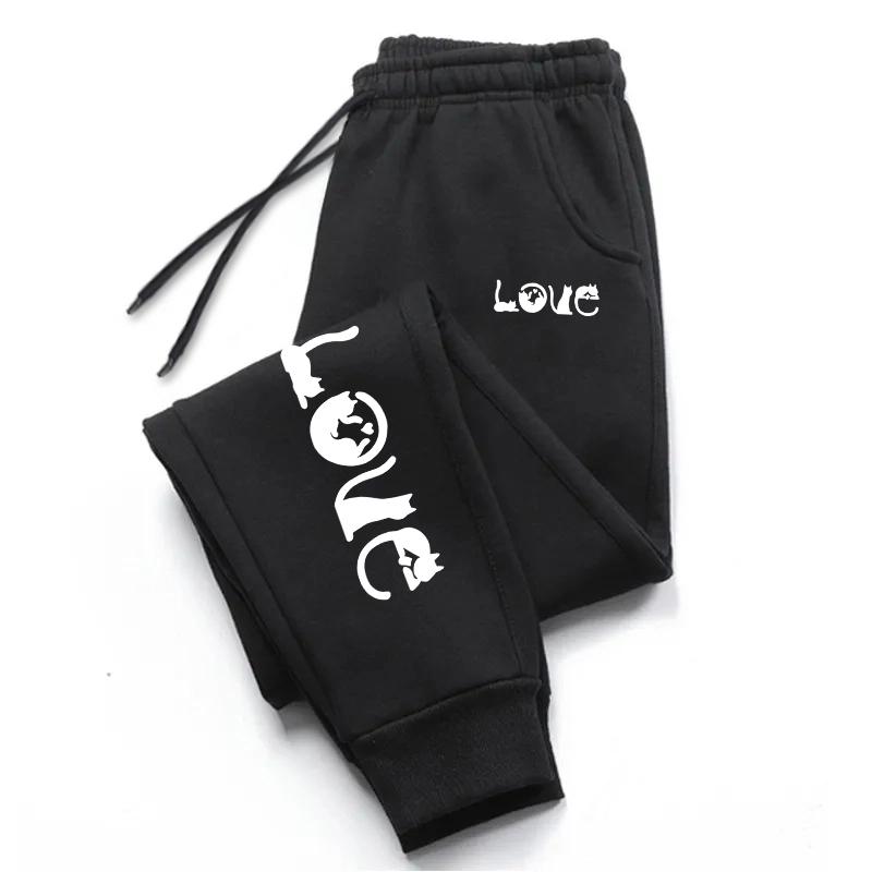 

Love Cat Printed Pants Women s High Quality Sweatpants Woman Outdoors Trousers Fitness Jogging Drawstring Casual Sweatpants S чорний