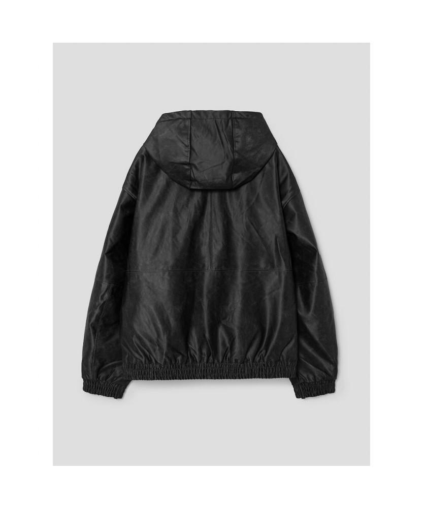 8seconds Faux Leather Hooded Padded Bomber Ash