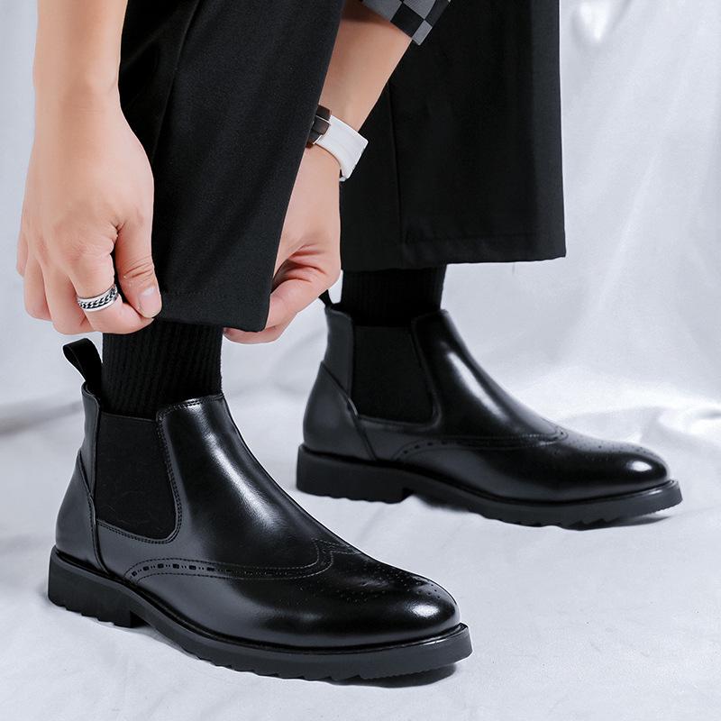 

Мужские осенние ботинки челси из кожи 2024 года - Броги в британском стиле, ботильоны, рабочая обувь 39