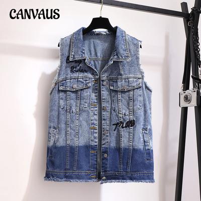 Plus Size Women's Waistcoat Autumn Clashing Denim Vest Sleeveless Vests