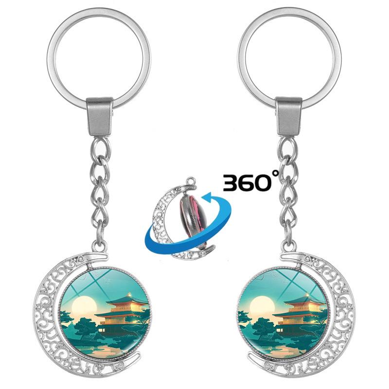 Japanese Wave Ukiyo-e Art Double-Sided Rotating Keychain Pendant