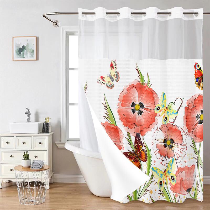 Handun Floral Double-Layer Polyester Shower Curtain