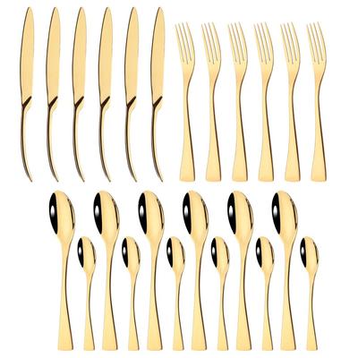 24Pcs/6Set Gold Flatware Cutlery Set 304 Stainless Steel Western Home Fork Knife Spoon Kitchen Tableware Dinnerware