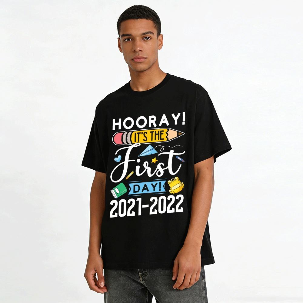 Back To School Themed Print Casual Tee For Adults And Kids Pure Cotton T-shirt