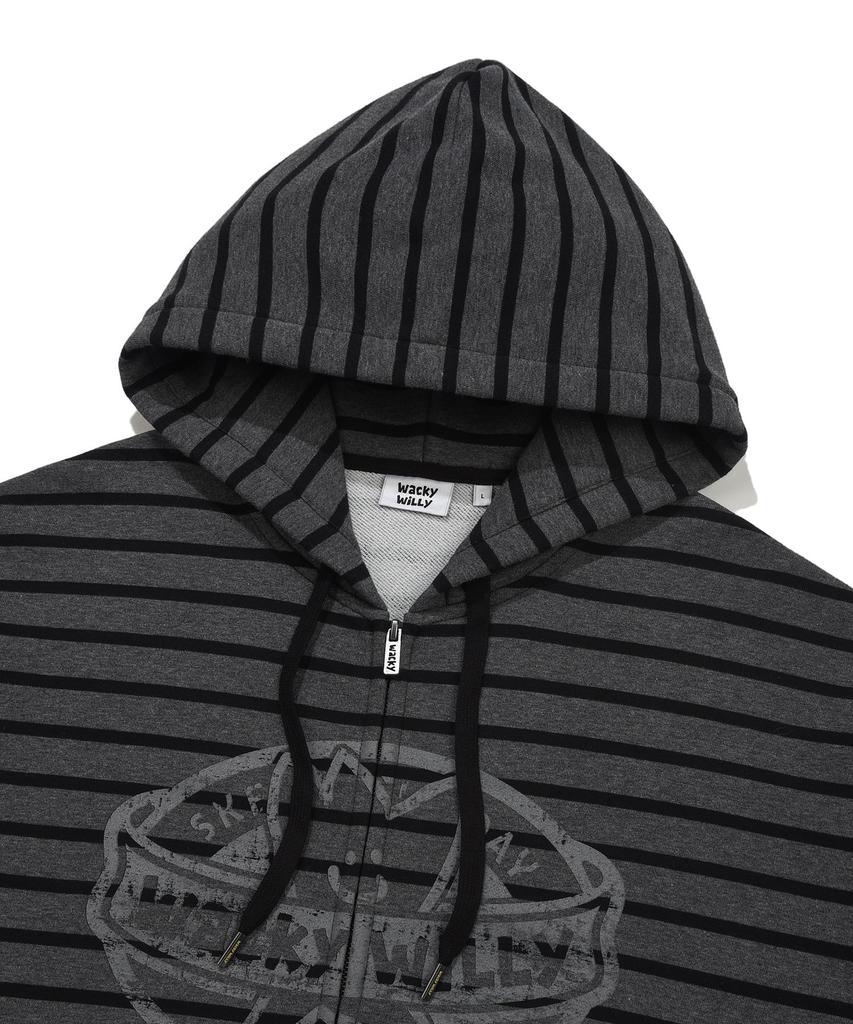 Wacky Willy Striped Zip-Up Hoodie Gray