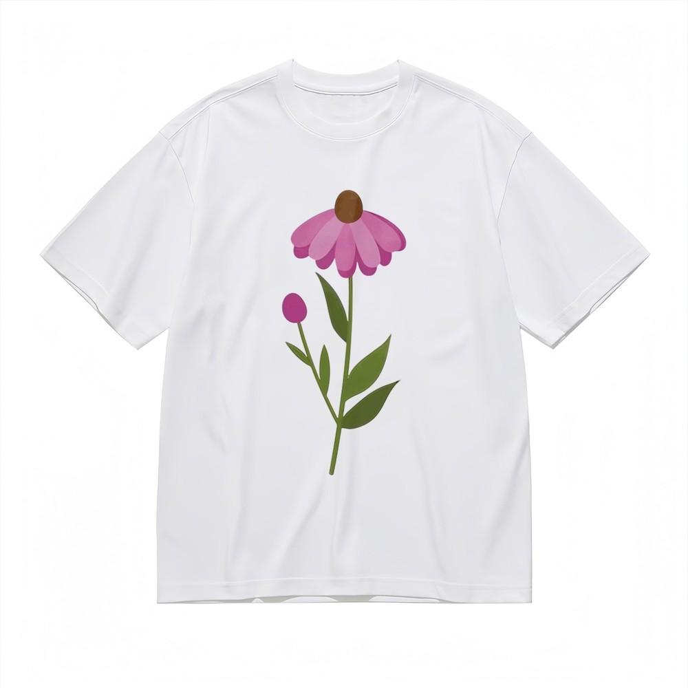

Women s Soft Comfortable Classic T-Shirt Minimalist Pink Flower 100% Cotton Tee 4XL
