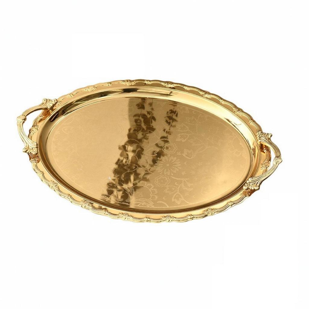 3 Stück Goldfarbene Auslage Tabletts mit Griffen Vielseitiges Ovales Metall Servier
