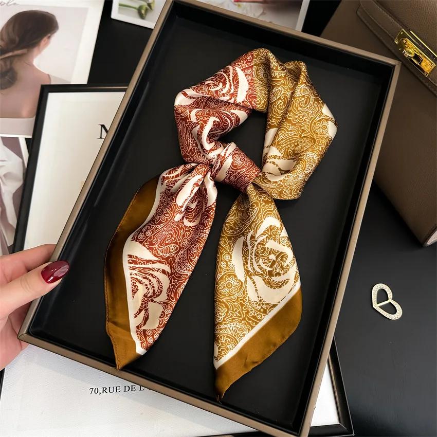 New Luxury Women's Soft Satin Hair Scarves Fashion Square Printed Headscarf 70cm Professional Accessories Designer Scarf