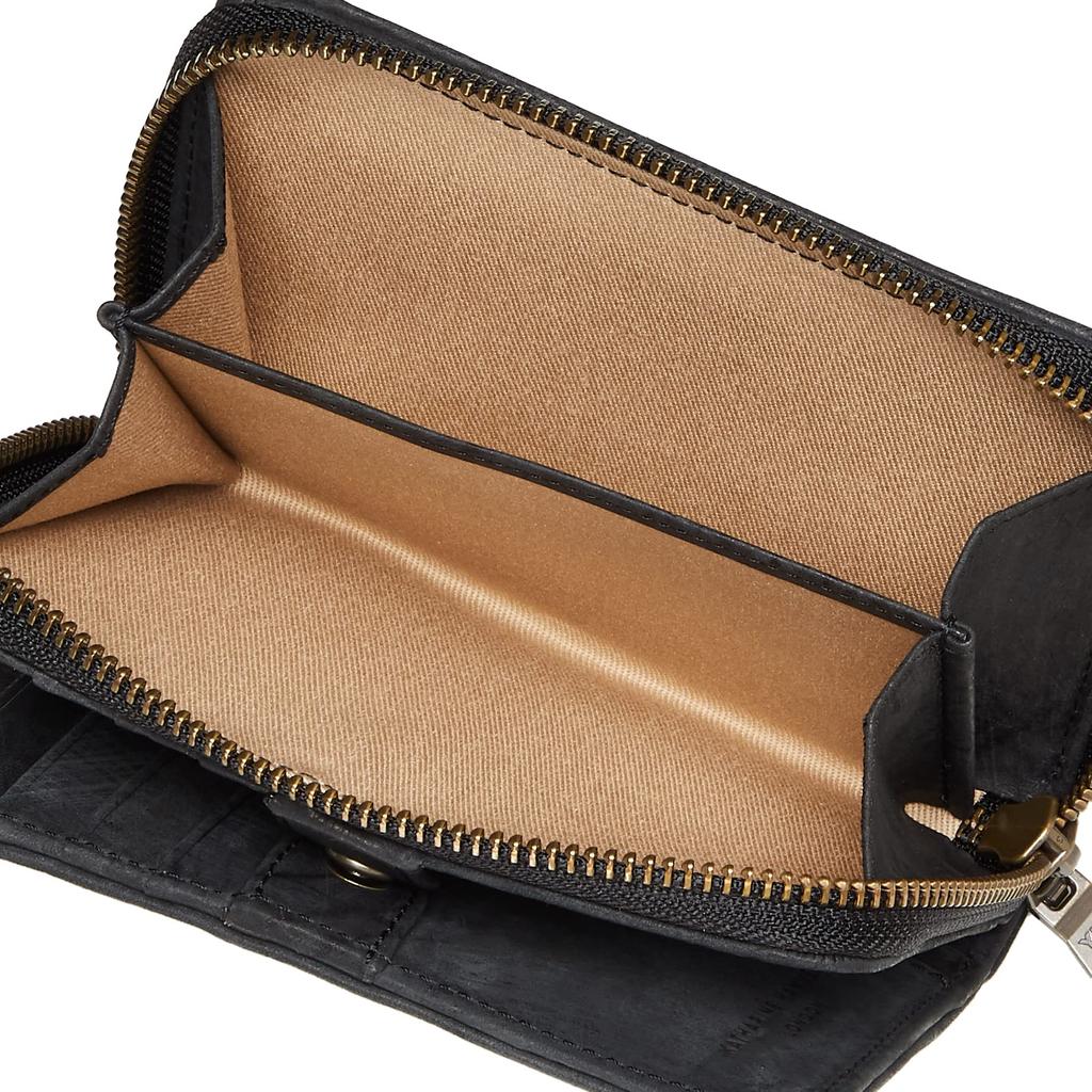 [Katherine Hamnett London] [SCRUB] Portefeuille Moyen en Cuir Tanné Végétal Japonais avec Motif Gratté Fait Main