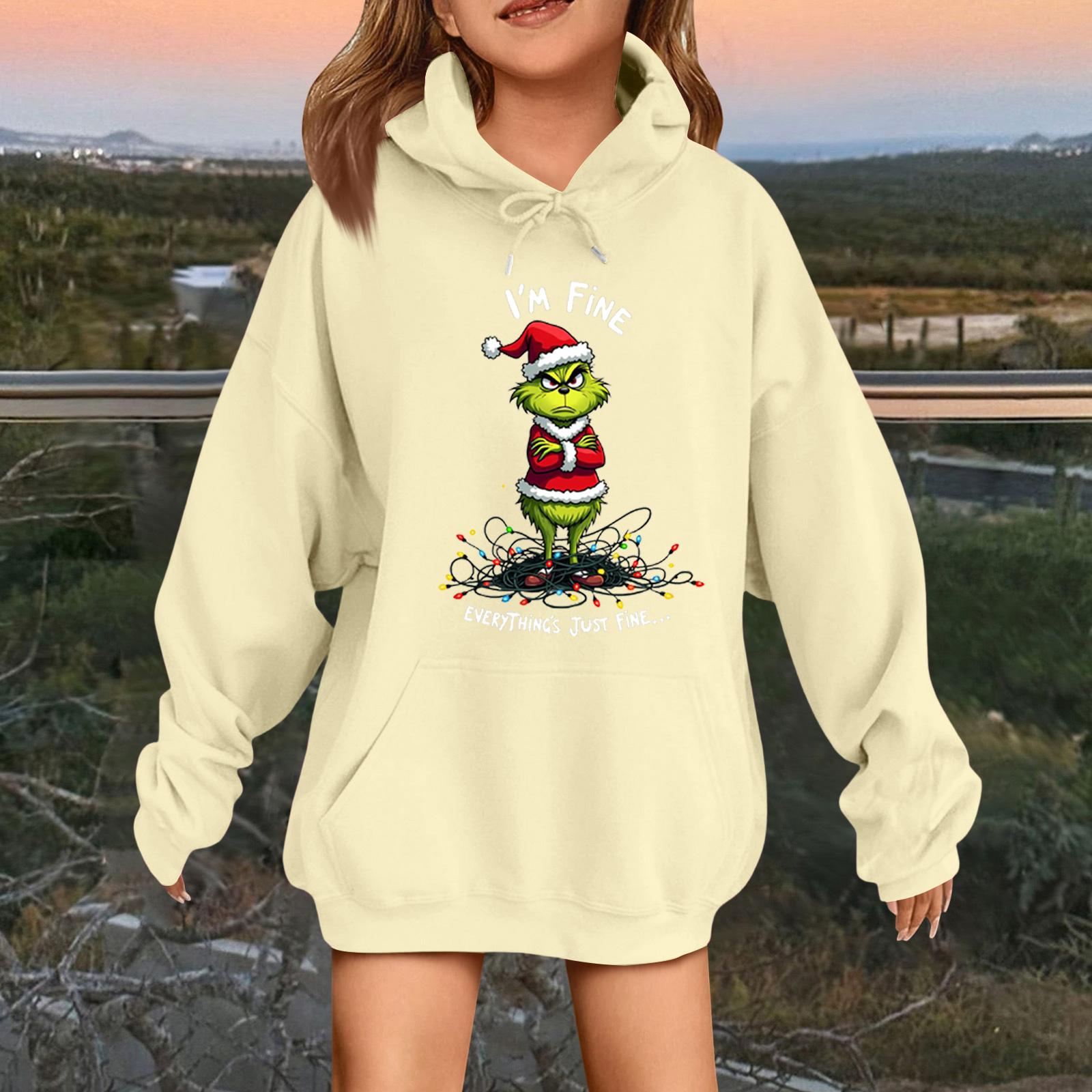 

Детская модная повседневная толстовка с капюшоном свободного кроя с длинными рукавами и рождественским принтом 140 бежевый