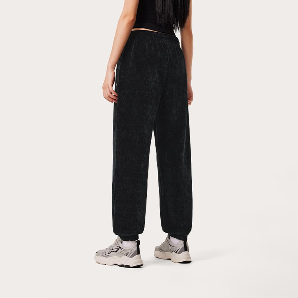 Li Ning Sports Lifestyle Series Loose Fit Cuffed Mid Waist Casual Pants Women bottoms Black AKLU324-3