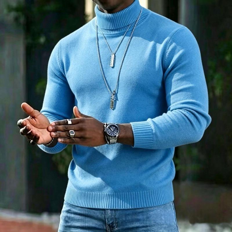 Men S High Neck Slim Fit Solid Color Pullover Knit Sweater