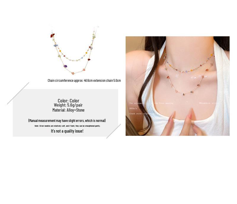 Dopamine Colorful Pebble Necklace: Women's Sweet Layered Clavicle Chain, Versatile Temperament Jewelry