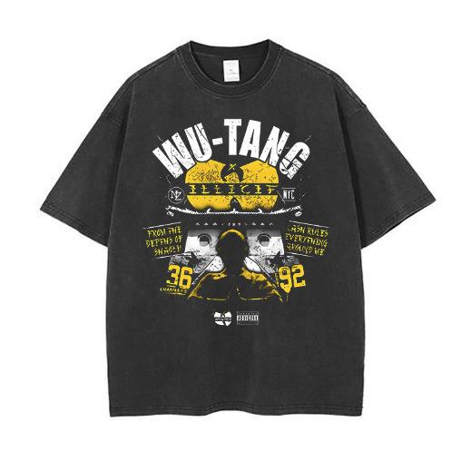 Wu-Tang Clan Wu Tang School Rap Hip-Hop Printed Short-Sleeved T-Shirt Loose Street S промывают черный