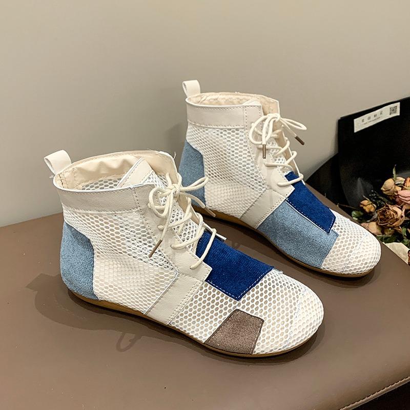 New Sandals for Women's Summer Retro Versatile Mesh Hollow Breathable Headband Thick Sole Casual Outwear High Top Sandals