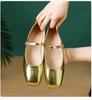 Fashion 2025 Elegant Woman Square Toe Lolita Lady Barefoot Boat Gold Flats Elegant Soft Sole Ballerina Party Mary Jane Shoes