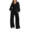 Autumn and Winter New Simple Solid Color Versatile Casual Suit Women's 1116 European and American Fashion V-neck Sweater Trousers Two-piece Set
