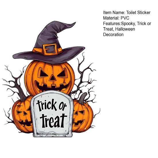 Halloween Theme Home Accents Pumpkin Toilet Cover Sticker, Spooky Trick or Treat Retro Bathroom Stickers Lid Decals, Self Adhesive Wall Decoration for