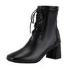 Large Size Square Heel Martin Boots Women's New Autumn and Winter Zipper Lace-up Short Boots Low Tube High Heel Thin Boots