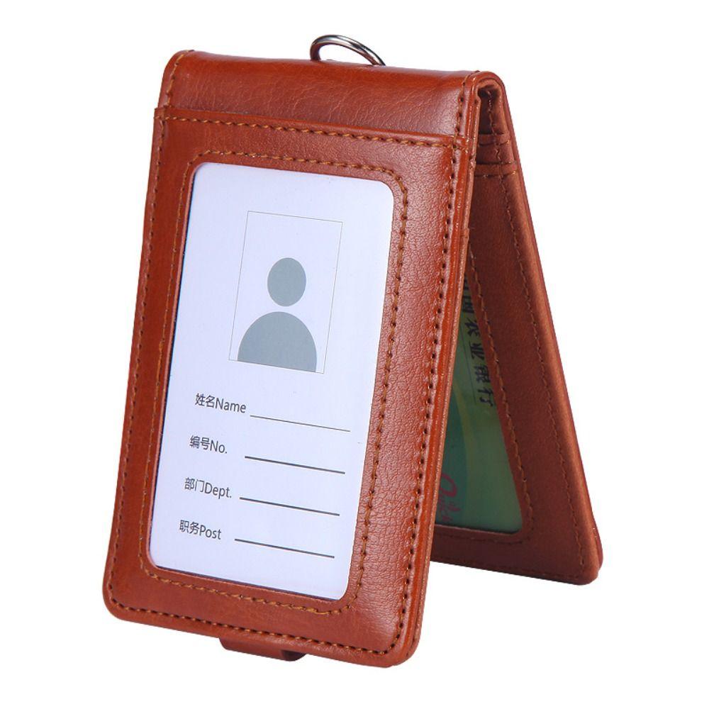 PU Leather Name Badge Holder With Lanyard ID Card Cover Work Card Holders  School Acsesories