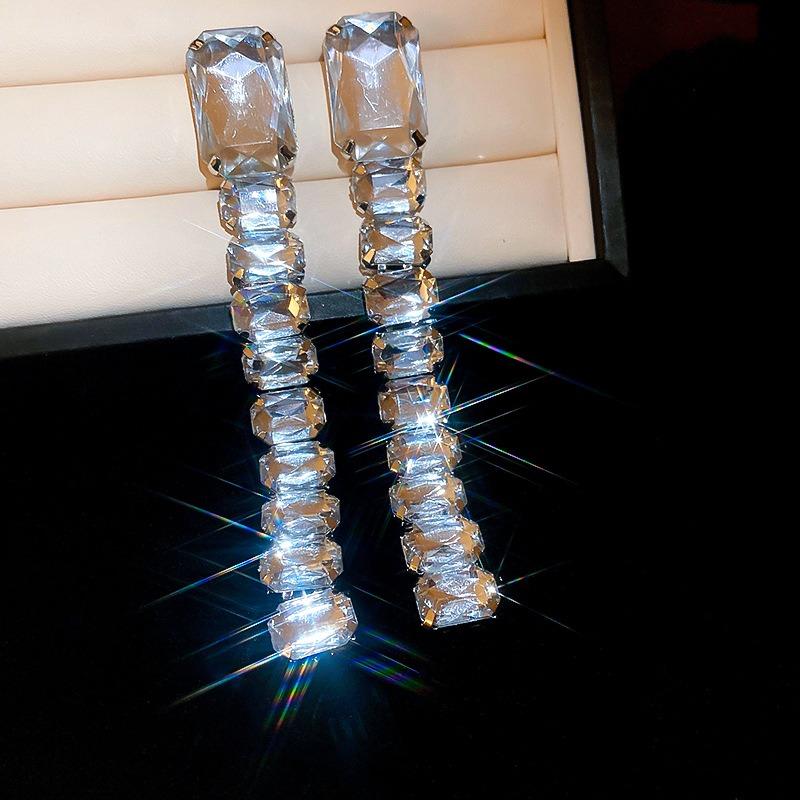 Silver Needle Diamond Flower Water Drop Tassel Earrings Exaggerated Earrings Light Luxury Premium Earrings Women