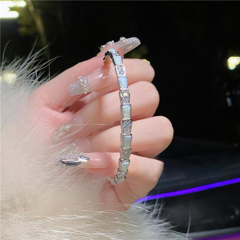 Zircon Crystal Snake Bone-Shaped Open-Ended Bracelet Light Luxury Minority High Sense Bracelet Fashion Personality All-Match Jewelry