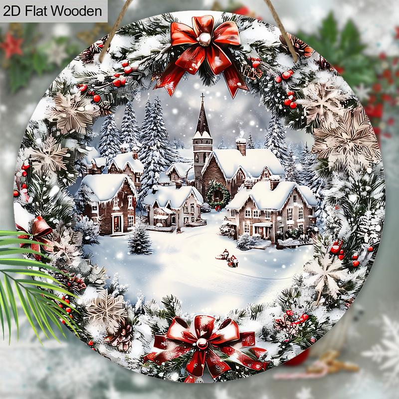 Varm Vinter Jul Träskylt med Snöstadsmönster - Navidad Plakett för Ytterdörr, Vägghängande Dekor - Idealisk Juldekoration