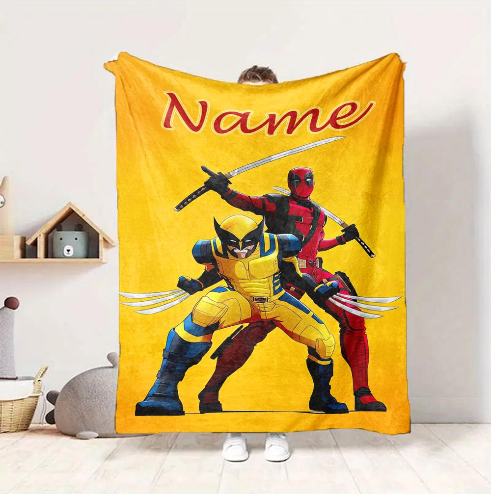 Custom Name Wolverine Deadpool Flannel Blanket Throw Blanket Soft Warm Sofa Bed Decor Unique Gift