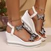 Summer Women'S Wide Width Slip-On Wedge Sandals with Rhinestone Bow Detail