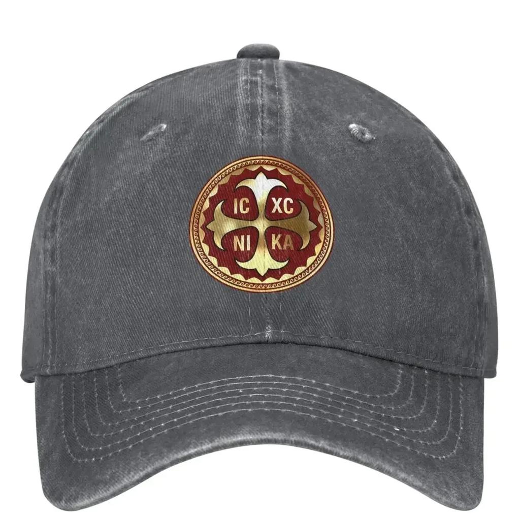 Greek Orthodox Cross Red Gold Baseball Cap Kpop Rock Y2k Retro Trucker Hat Unisex Men Streetwear Sunscreen Snapback Cap