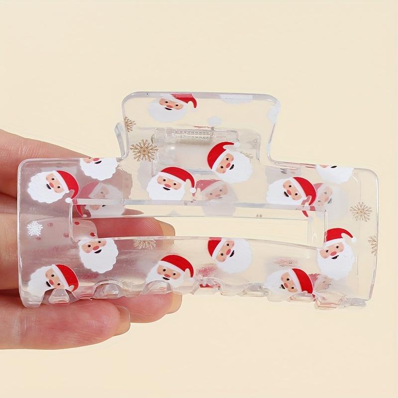 1pc Festive PVC Hair Claw Clip - Large Cartoon Santa Print, Cute Christmas Holiday Hair Accessory, Ideal Gift