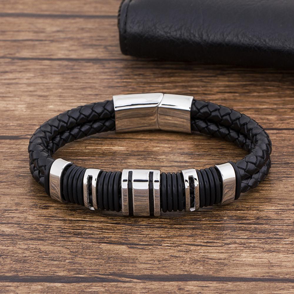 TYO Magnetic Stainless Steel Leather Bracelet for Men Punk Custom Rope Knitted Jewelry Accessories