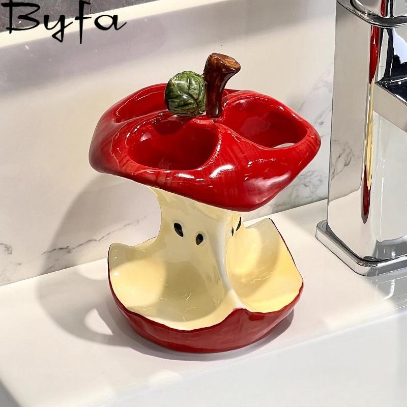 

2-in-1 household bedroom decoration High Aesthetic Apple Toothbrush Holder Ceramic Base Bathroom Toiletries Storage Rack Bracket