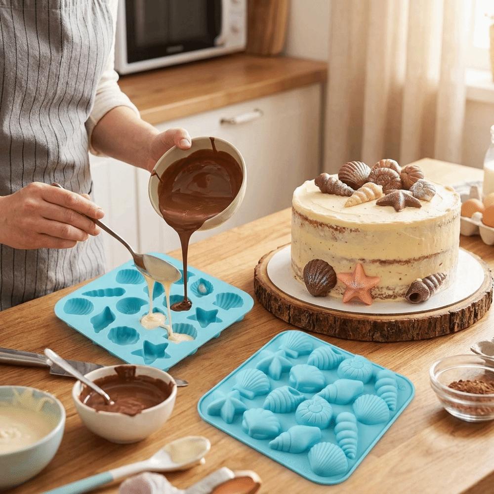 16 Cavity 3D Shell Mold Starfish Shape Marine Animal Mold Baking Supplies Ice Cube Tray  Gift