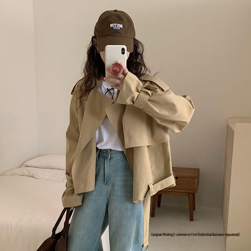 Women's Korean-Style Casual Loose Petite Trench Coat - Versatile Short Jacket for Spring & Autumn 2024