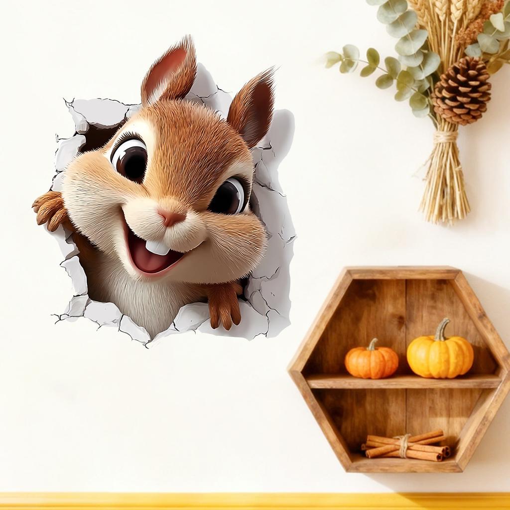3D Breaking Wall Squirrel Wall Sticker Self-Adhesive Removable for Kids Room Living Room Home Decor