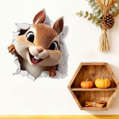 3D Durchbrechende Wand Eichhörnchen Wandaufkleber Selbstklebend Abnehmbar für Kinderzimmer Wohnzimmer Heimdekoration