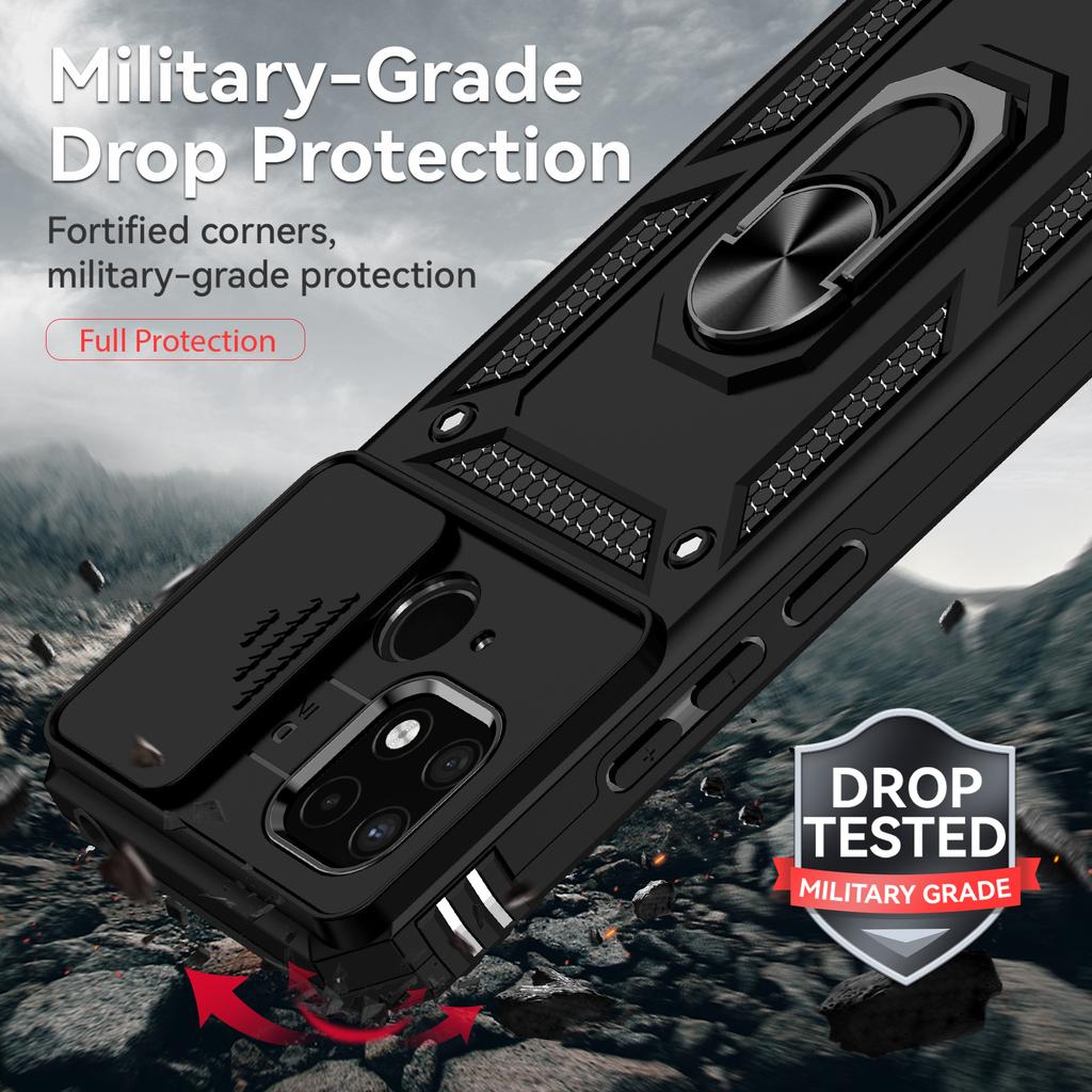 For Xiaomi Redmi 10C/Xiaomi Poco C40 Armor Phone Case Camera Lens Protection Metal Ring Stand Shockproof Case