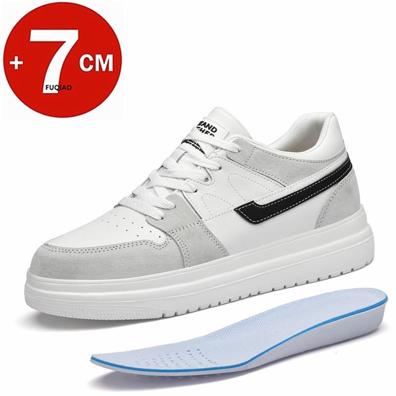 

Plus Size Men Cow Leather Height Increasing Shoes 7cm Invisible Elevator Sneakers Breathable Soft Comfor Fashion Casual Sports 37 светло-серый