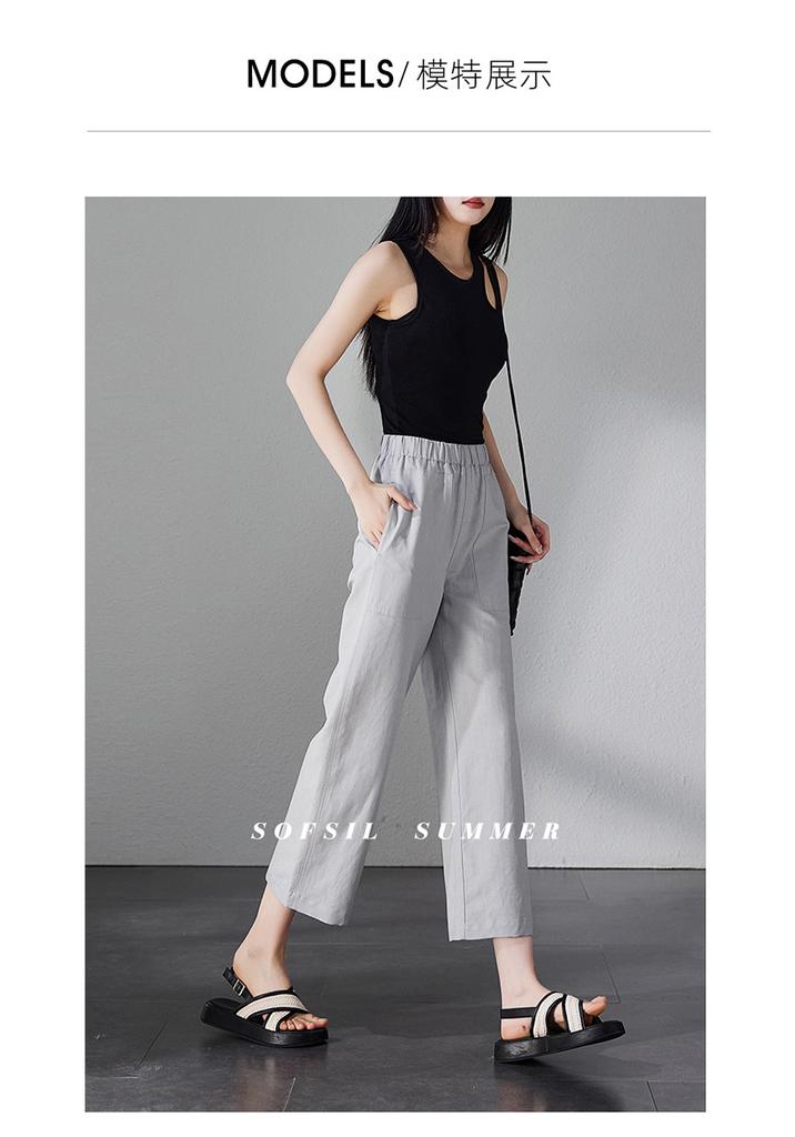 Cotton and linen breathable casual pants for women in summer 2025, thin, loose, slimming and wide leg pants