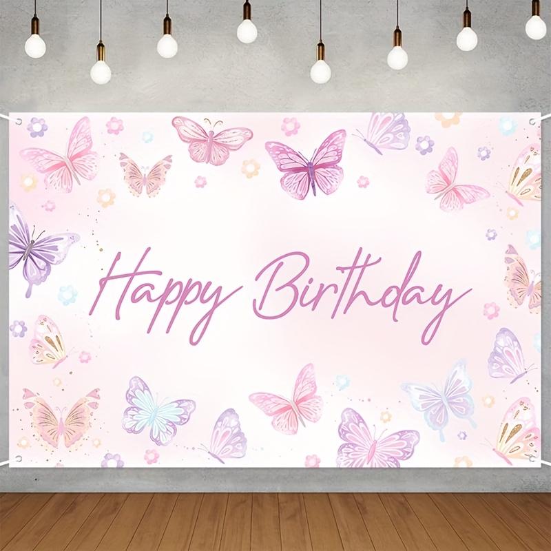 One Butterfly Birthday Banner Background Fabric Polyester Powder Purple Butterfly-themed Party Decoration.