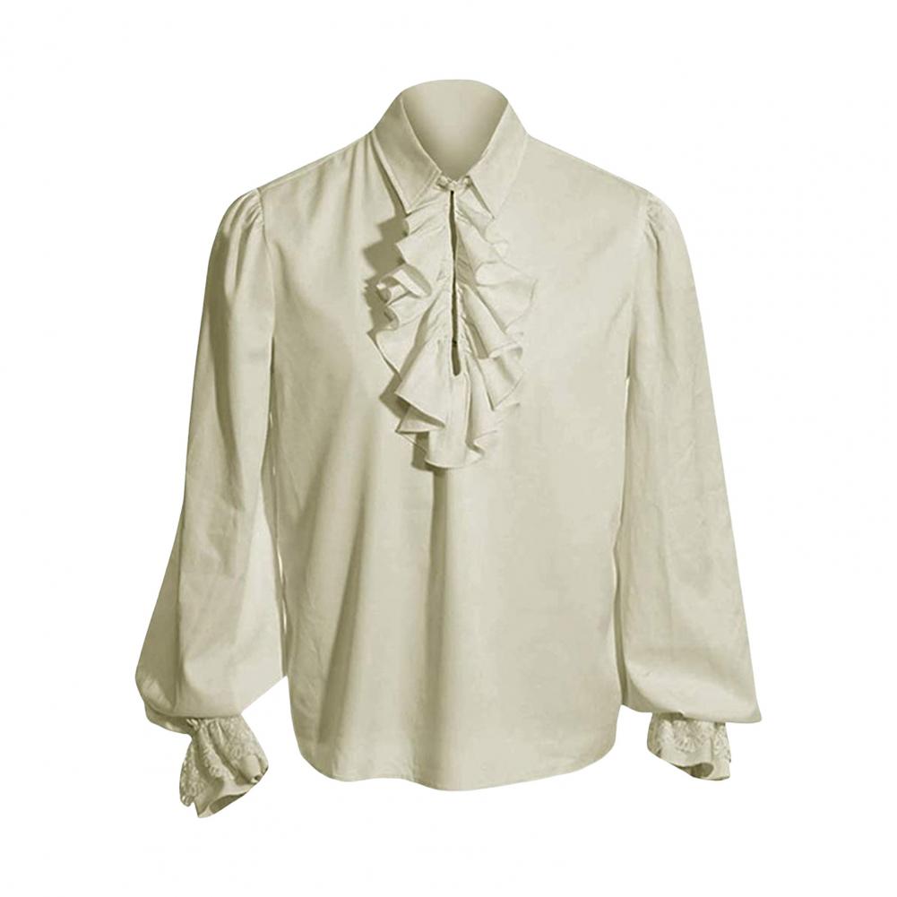 Renaissance Ruffle Design Top Renaissance Vintage Royal Style Men's Performance Shirt for Halloween Cosplay Costume with Ruffle