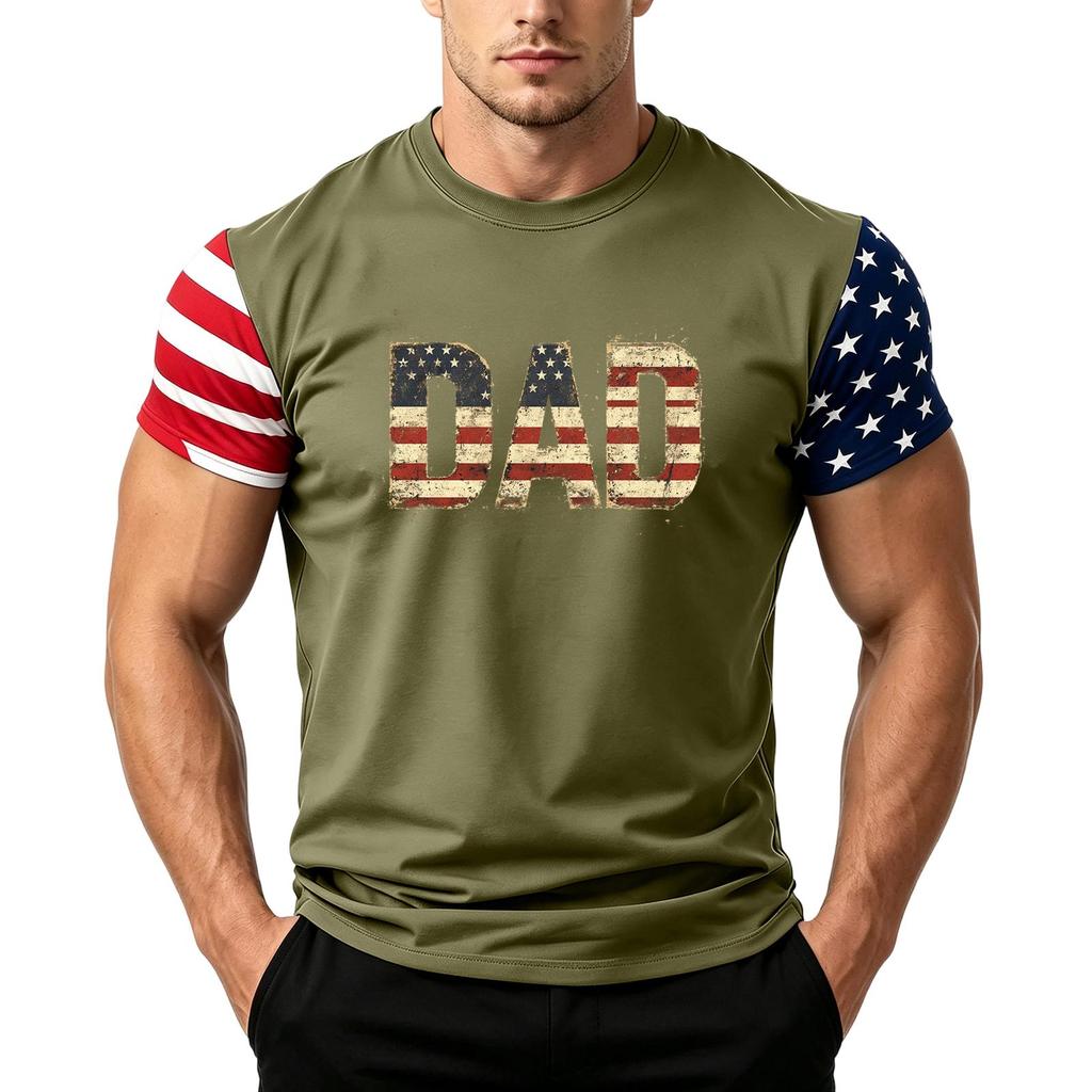 Men's Loose Fit Short Sleeve T Shirt Dad Flag Print Casual Summer Daily Wear Top for Father's Day and Independence Day