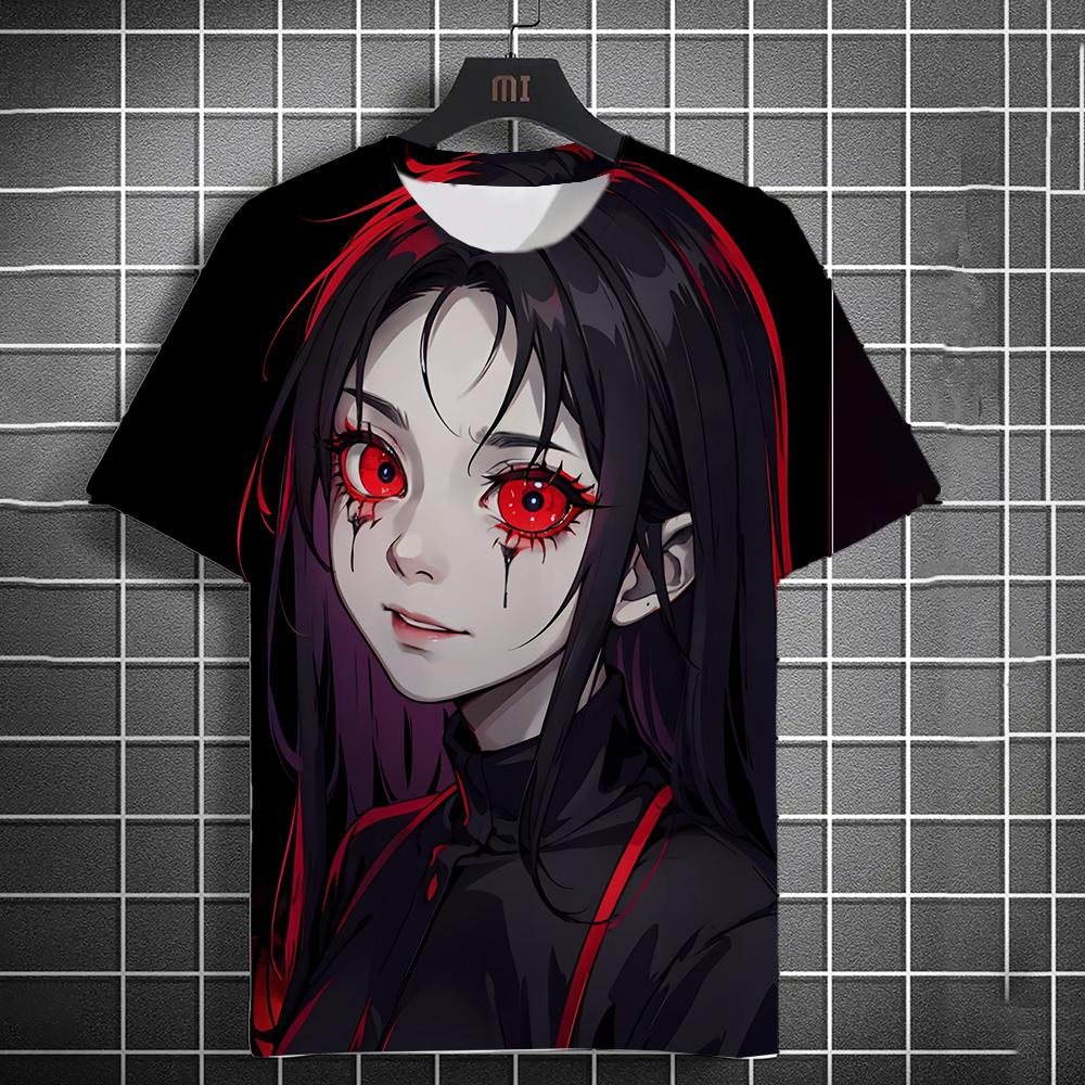 Summer New Men's Casual Short Sleeve T-Shirt Halloween Vampire Anime Girl Comfortable Breathable Retro Printed Short Sleeve