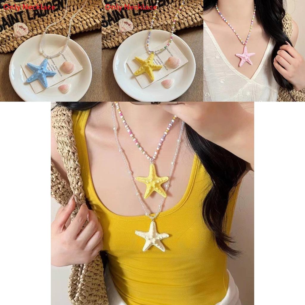 Halskette mit Anhänger Seestern aus Resin im Strandstil für Damen Sommerurlaubs-Accessoire