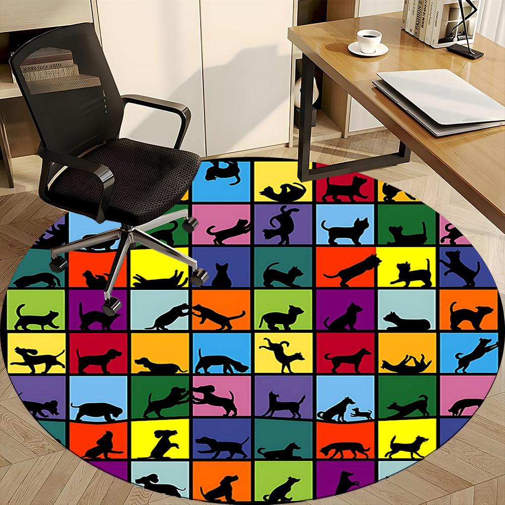 1pc Paws Playful Office Round Area Rug, Mat Suitable ForOffice, Under Office Chairs Bedroom Living Room Home Decor, Room Deco