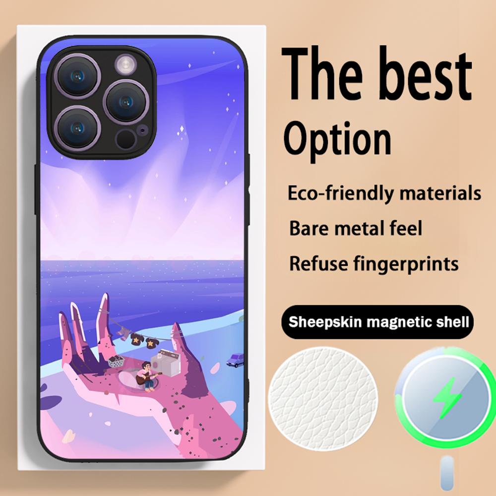 Steven classic cartoon cute universe design Phone Case For iPhone 16 15 14 13 12 11 Plus Pro Max Luxury Magsafe Sheepskin