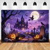 Halloween Full Moon Suburbs Cemetery Backdrop Scary Skull Castle Pumpkin Lantern Family Festival Party Decor Photo Background
