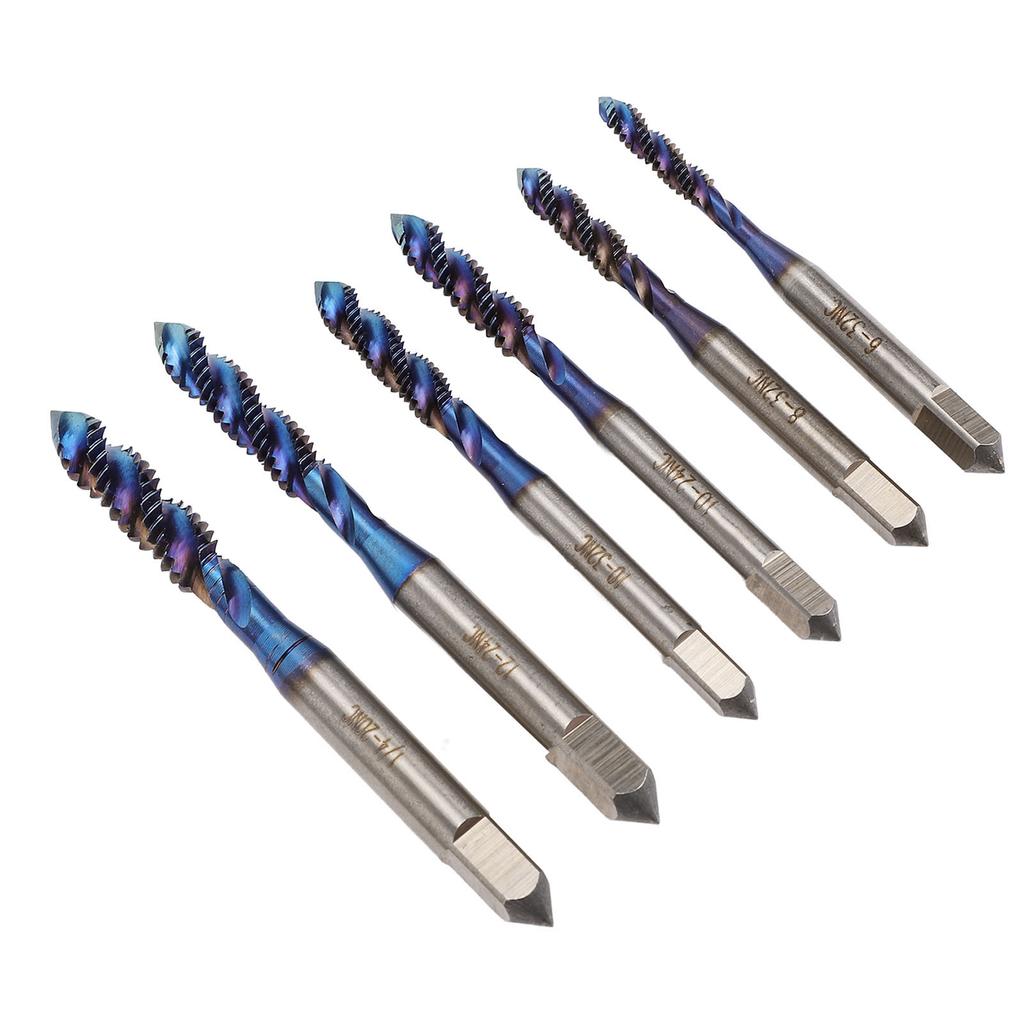 Set de burghie cu filet de 6 bucăți pentru robinet cu filet, standard SUA, cu flaut spiralat, orificiu pentru șurub, robinet Nano acoperit cu albastru pentru R